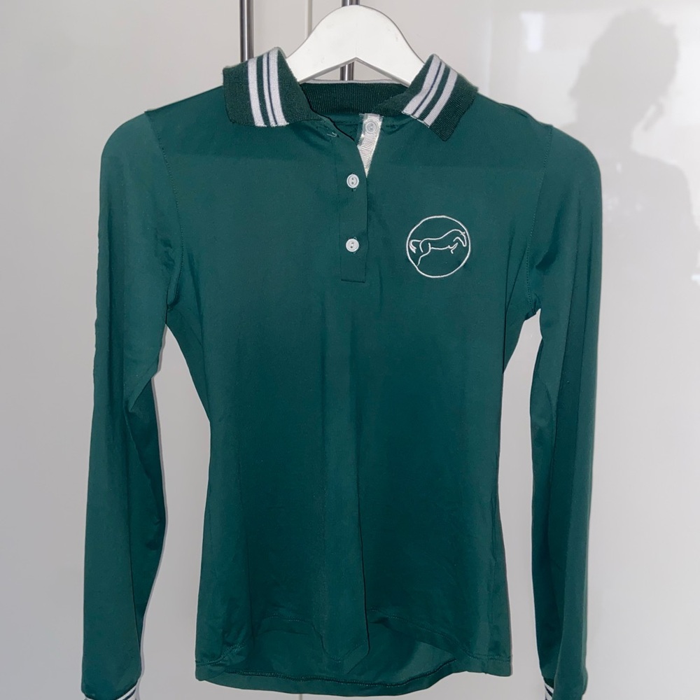 Green Long Sleeve Polo with White Collar